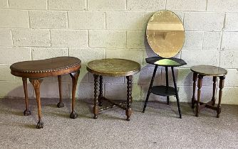 Six assorted small tables, including a George III style kidney shaped table; also a tray topped