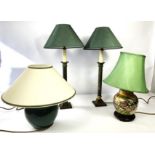 A pair of modern columnar table lamps, with shades, together with two other table lamps (4)
