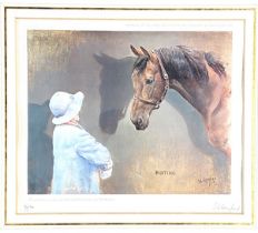 Three prints, including HRH. Queen Elizabeth (The Queen Mother) inspecting a horse; A tennis