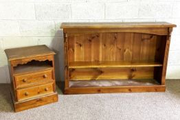 A modern varnished pine bedside table, open bookcase, dressing table and and bedroom cabinet (4)