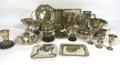 A collection of silver plate, including covered dishes, trophies, ash trays and similar (a lot)