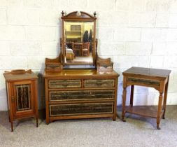 A good late Victorian coromandel veneered bedroom suite, circa 1900, comprising a wardrobe, with