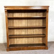 A vintage oak open bookcase, with three adjustable shelves, 112cm high, 104cm wide