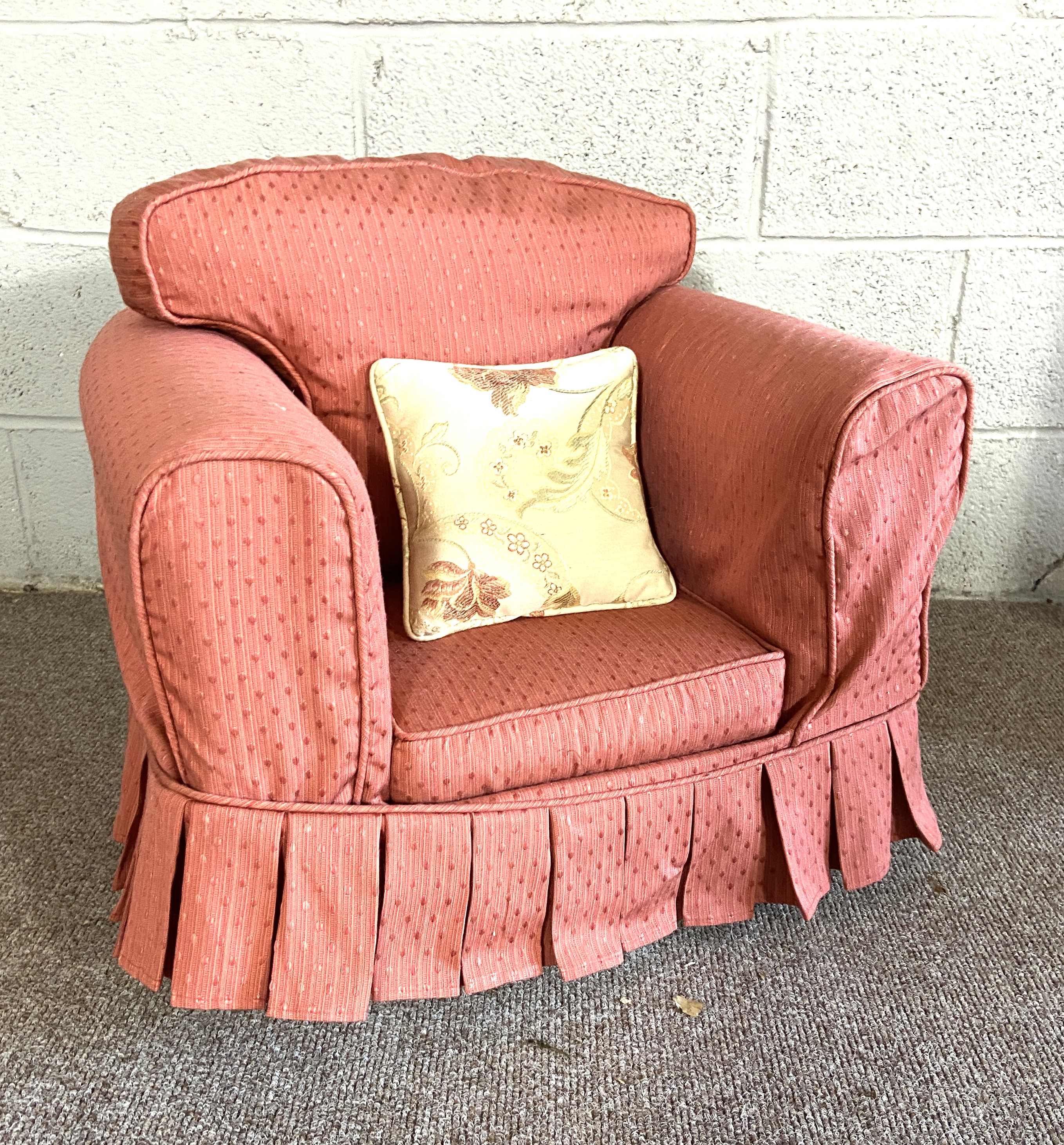 A Victorian style balloon backed and button upholstered easy chair; also child’s armchair, with pink - Image 6 of 6