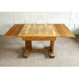 A vintage draw leaf dining table, with pier supports, 152cm long (extended); also a modern side