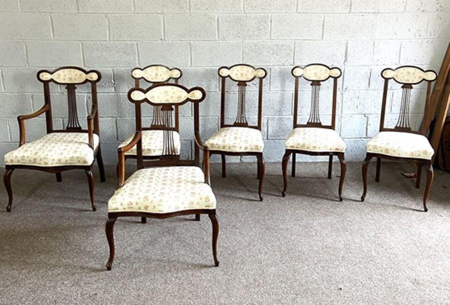 A set of six Edwardian mahogany framed salon chairs, also a modern Kitchen table (7) - Image 4 of 4