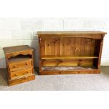A modern varnished pine bedside table, open bookcase, dressing table and and bedroom cabinet (4)