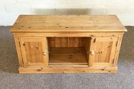 A modern pine tv cabinet, with component shelves and side cabinets