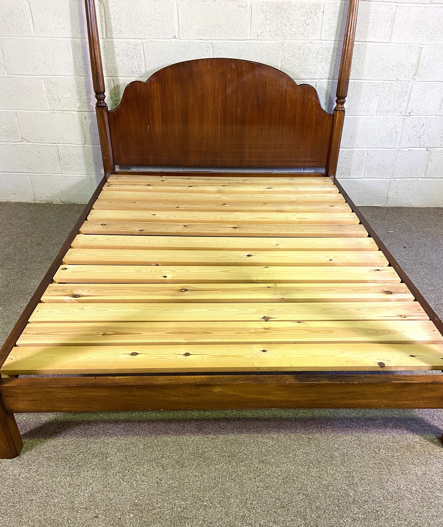 A vintage four poster bed, with an arched panelled headboard, and four tapered turned posts, 220cm - Image 2 of 7