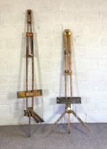 Two vintage artists easels, with adjustable stands, tallest approximately 230cm high, with sliding