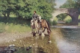 Four rural prints, including Tony Sheath, Watering the Horses, limited edition 175/850 signed in