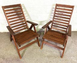 Two folding deck chairs, also another chair and small painted blanket chest (4)