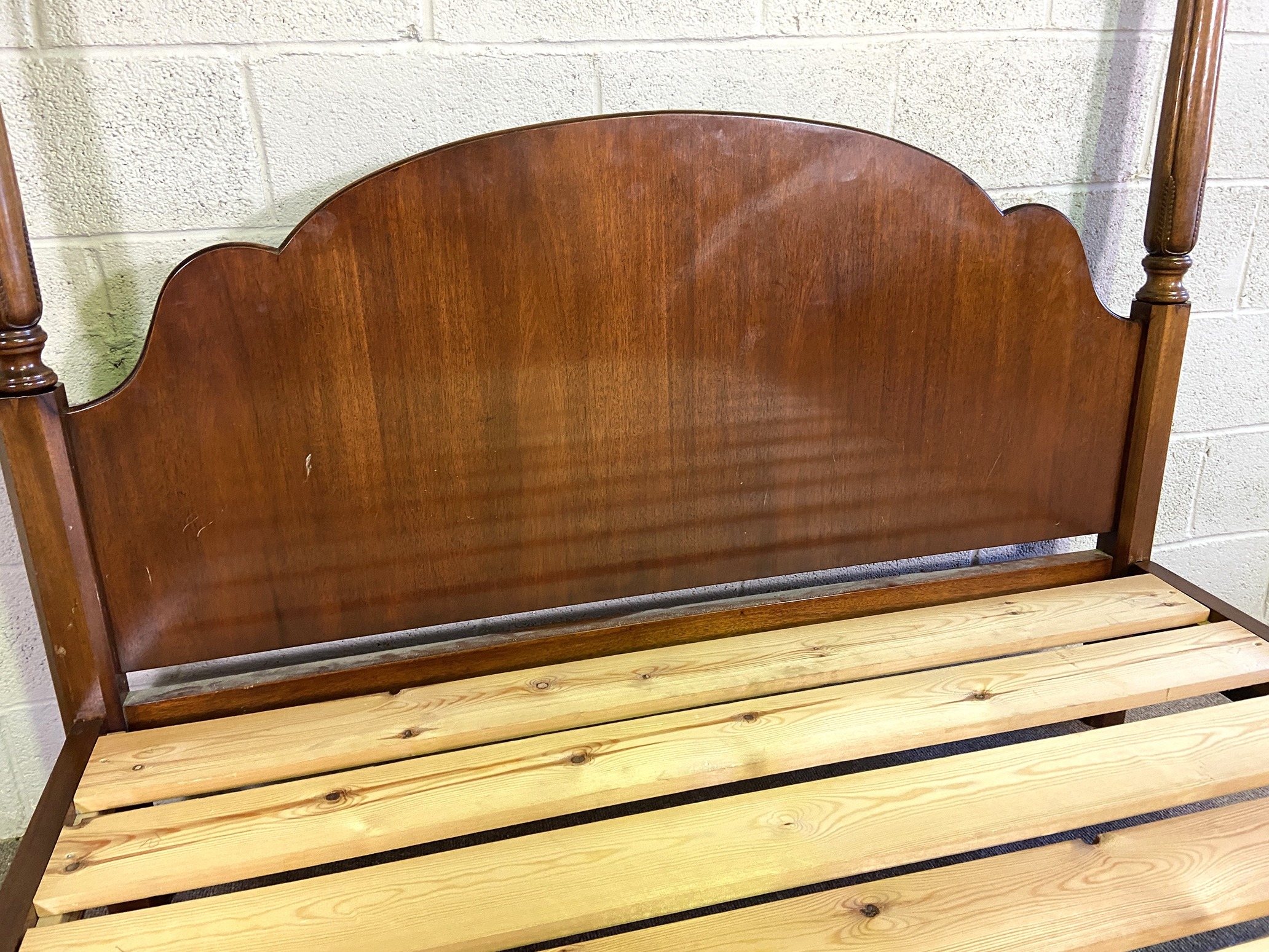 A vintage four poster bed, with an arched panelled headboard, and four tapered turned posts, 220cm - Image 3 of 7