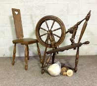 An American oak framed Saxony spinning wheel, by Rick Reeves; together with a matching spinning