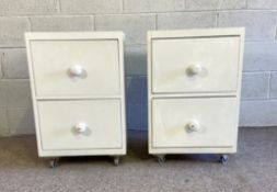 A pair of vintage white painted two drawer chests, 74cm high, 49cm wide