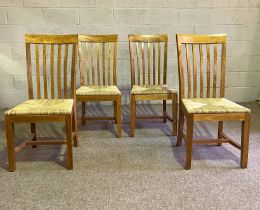 A set of four modern hardwood and rush seated dining chairs, with four other chairs (8)