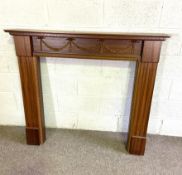 A modern mahogany effect George III style fire surround, 113cm high, 127cm wide