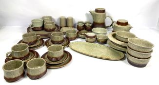 A vintage stoneware tea and dinner service in manner of Denby Pottery, in speckled brown glaze,