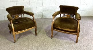 A pair of Late Victorian mahogany and inlaid tub chairs, with deep cushion seats (2)