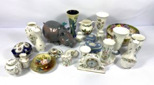 A large assortment of ceramics, including a Wedgewood blue jasper heart shaped box, a range of