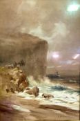 E H Marten, late 19th century,  Cliffs near Lulworth, watercolour, signed LL: E H Marten; also