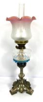 A fine Victorian silver plated and decorative glass oil lamp, 19th century, with cranberry flashed