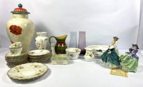 Assorted ceramics, including a Princess House figurine of Regina, two other figurines, a