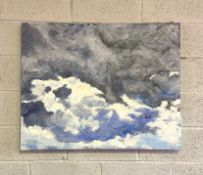 Contemporary British, eight assorted studies of clouds, oil on canvas, unframed, 7 are 81cm x 102cm,
