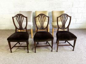 Assorted chairs, including three George III style mahogany dining chairs, two modern upholstered