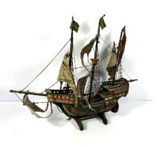 A vintage model of the Spanish Caravel ‘La Nina’, one of three ships  used by Christopher Columbus