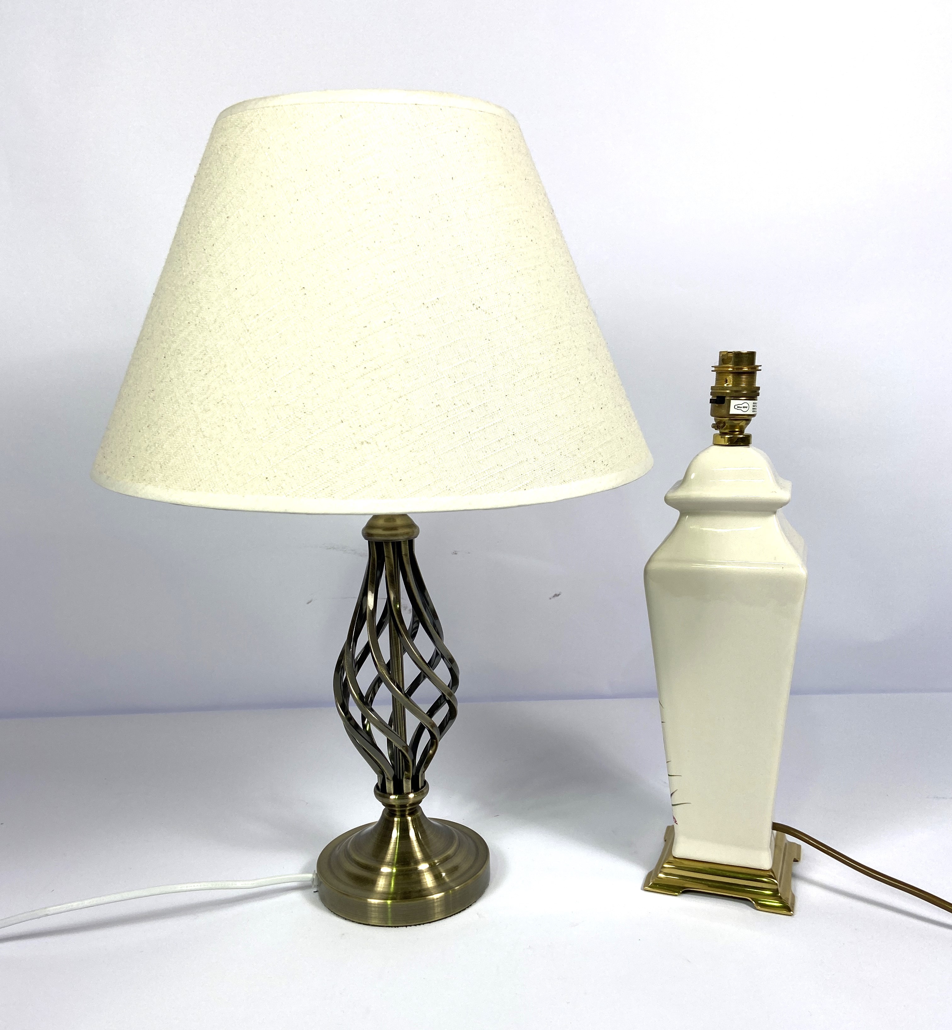 Seven assorted modern table lamps, including an unusual pair of bronzed candlestick lamp bases; a - Image 4 of 5