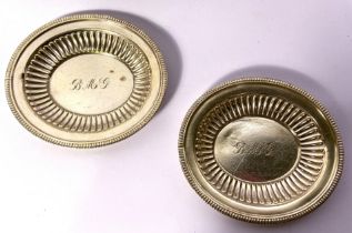 A pair of Tiffany & Co. Silver Soldered (plated) small card trays, circular dished form, with