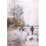 Tom Scott, Scottish (1854-1927), Winter Afternoon, watercolour, monongram LL: T.S., 16cm x 11cm;