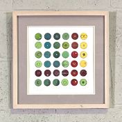Gilly Langton, Contemporary, Abrstract, mixed media, coloured discs on paper, signed LL, 30cm x