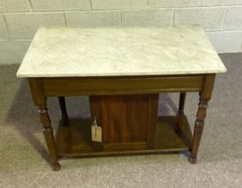 A late Victorian marble topped washstand, with turned legs and cupboard beneath; and another with
