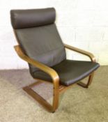A modern leathered bentwood easy chair