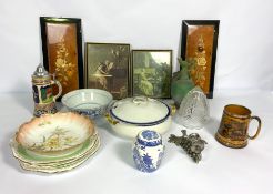 Assorted ceramics and glass, including a German style covered tankard, assorted wine glasses and