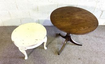A Georgian style mahogany wine table, with tripod base, and a small painted coffee table (2)