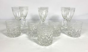 Assorted table glasses, including five crystal whisky glasses and a set of six wine goblets (11)