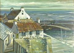 Leslie Blyth, Scottish Contemporary, “Crail Harbour” oil on canvas, signed LR: Leslie Blythe, 45cm x