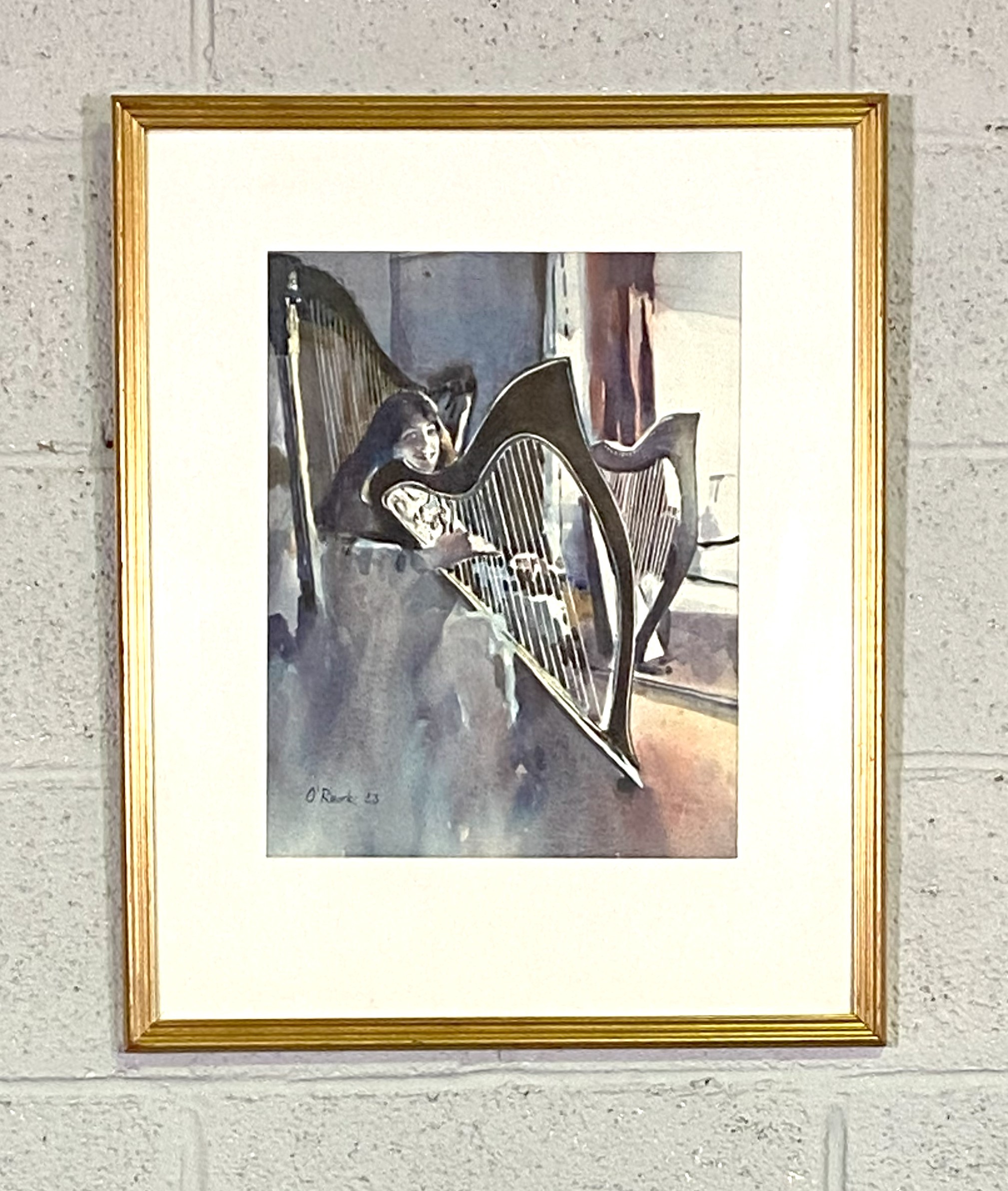 O’Rourke, Scottish circa 1985, Harpist; Fiddler, two watercolours, both signed and dated - Image 2 of 11