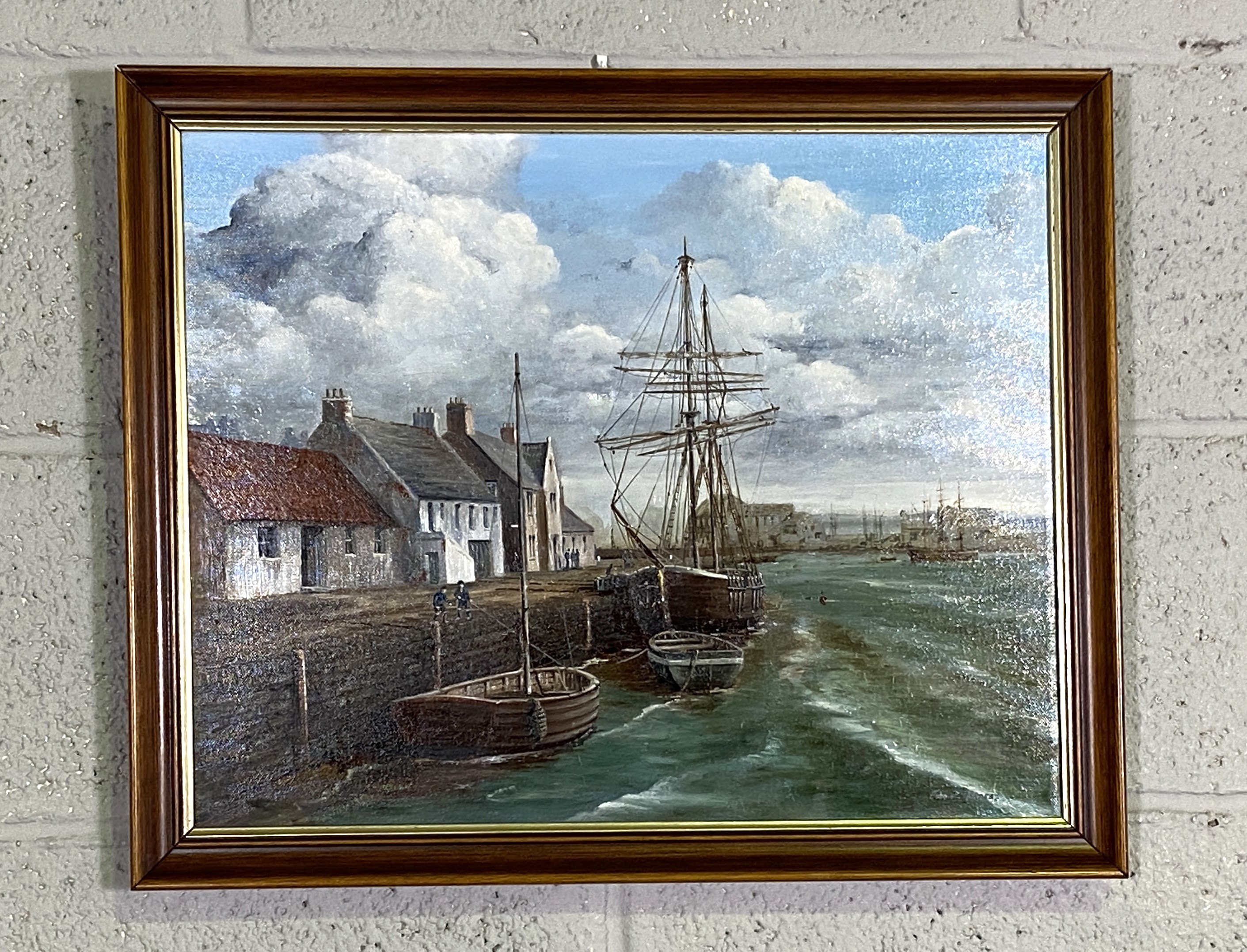 Five assorted pictures, including Scottish landscapes, including a harbourside view, with shipping - Image 5 of 10