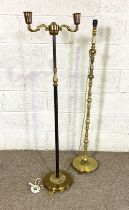 Two modern gilt metal floor standing standard lamp stands, one with two light sockets (not tested)