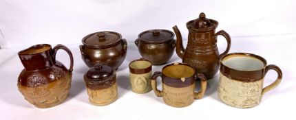 A group of assorted Stoneware harvest ware, 19th century and later, including a tankard, harvest jug