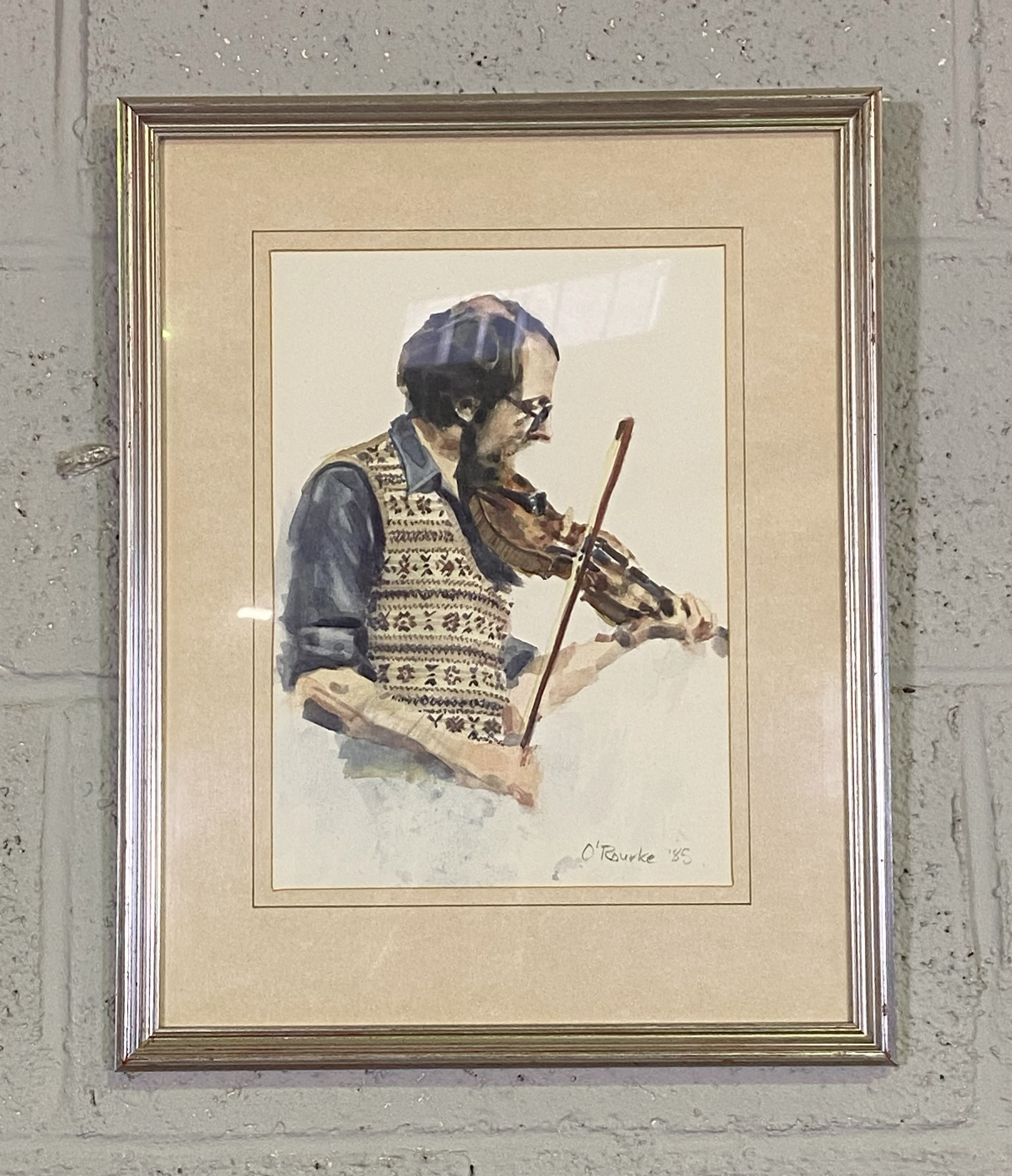 O’Rourke, Scottish circa 1985, Harpist; Fiddler, two watercolours, both signed and dated - Image 7 of 11