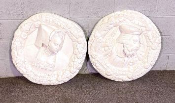 A pair of plaster copies of two 'Stirling Heads', cast actual size each with a Royal bust portrait