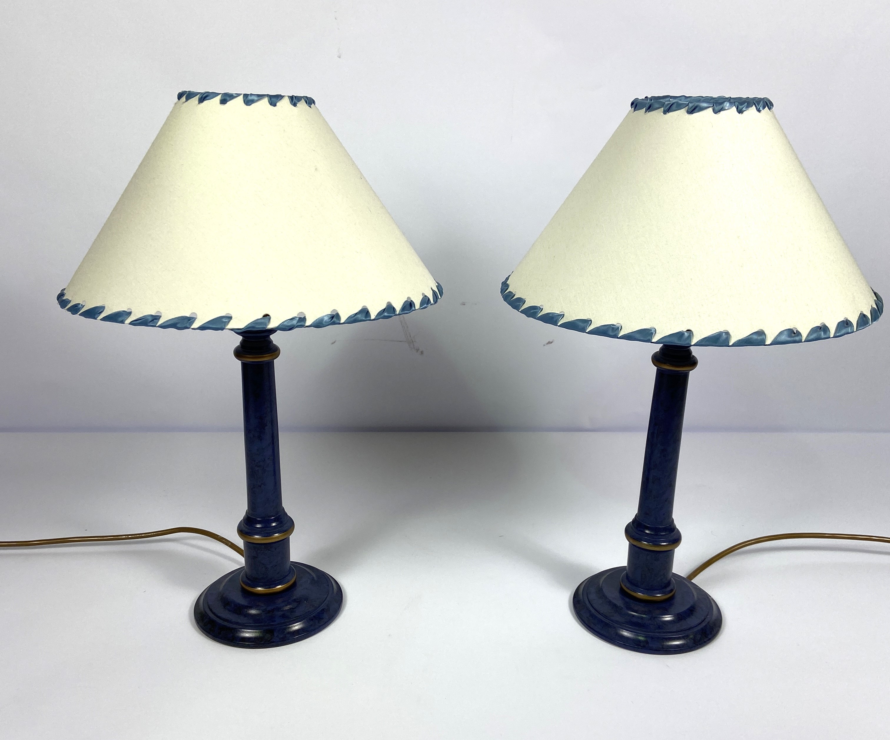 Seven assorted modern table lamps, including an unusual pair of bronzed candlestick lamp bases; a - Image 3 of 5