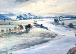 Assorted pictures, including John Blair (Scottish) A view of Melrose and the Tweed, watercolour,