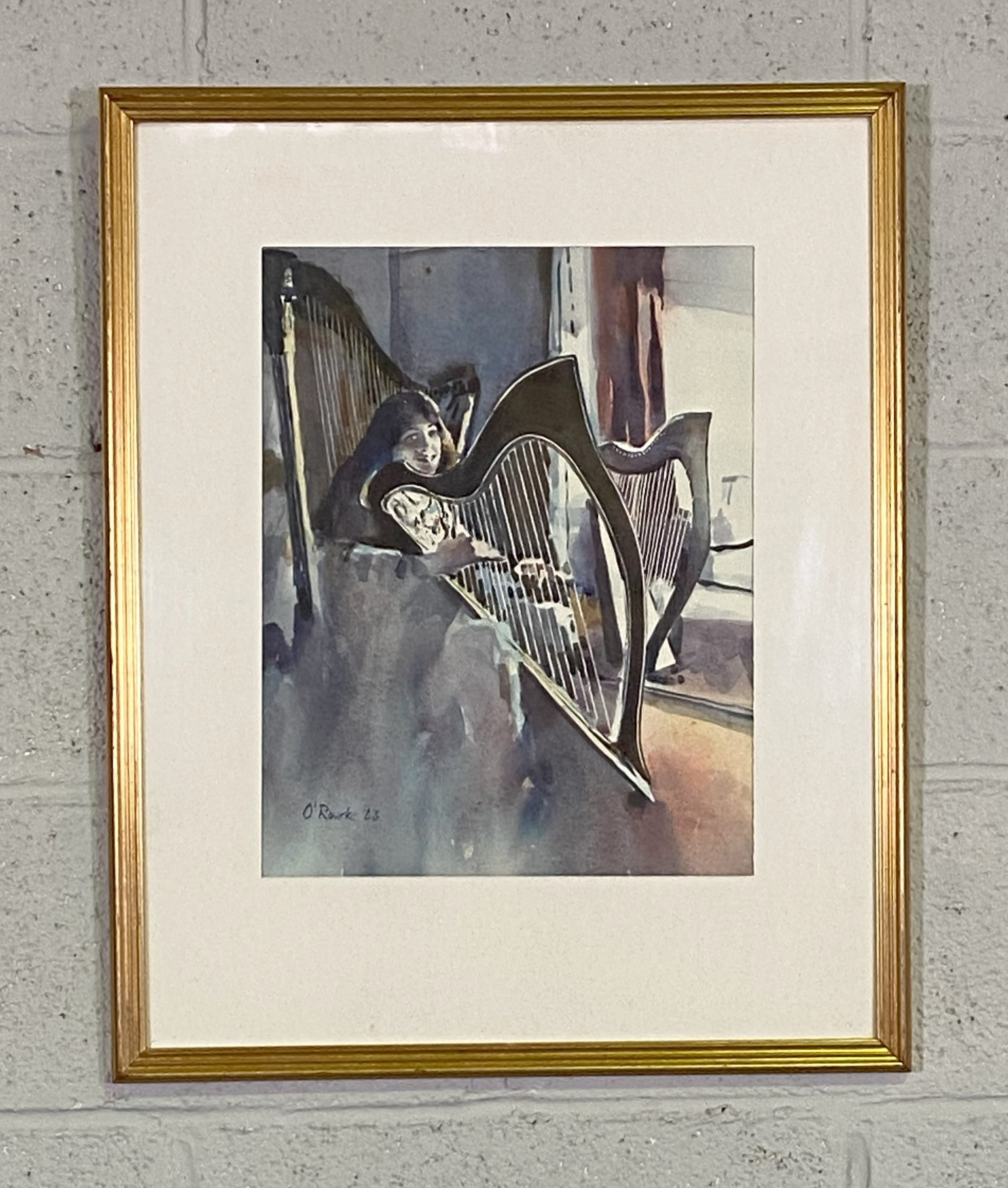 O’Rourke, Scottish circa 1985, Harpist; Fiddler, two watercolours, both signed and dated - Image 3 of 11