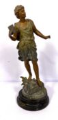After Ernest Rancoulet, “Poetry” an allegorical bronzed spelter figure, in classical dress, 39cm